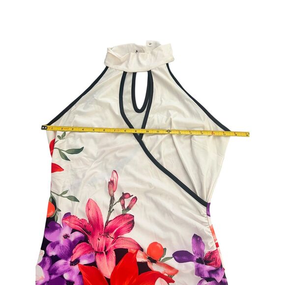 Venus White/Black Sleeveless Multicolor Floral Print Top High Neck Blouse Medium - Picture 5 of 7